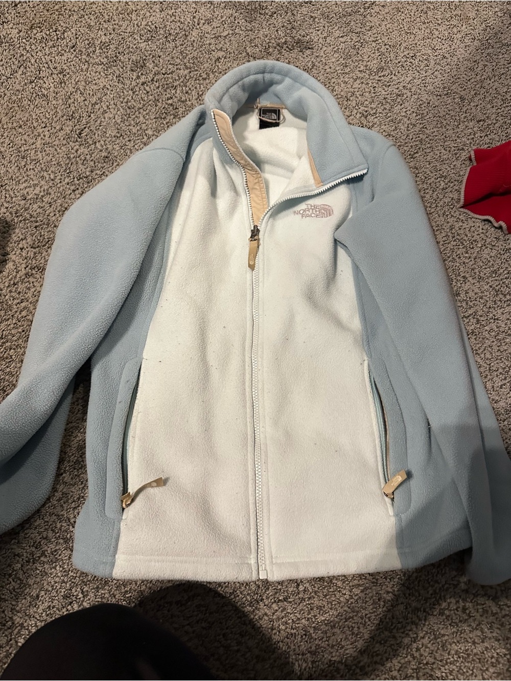 The North Face Women's Pale Blue and White Teddy Fleece Jacket